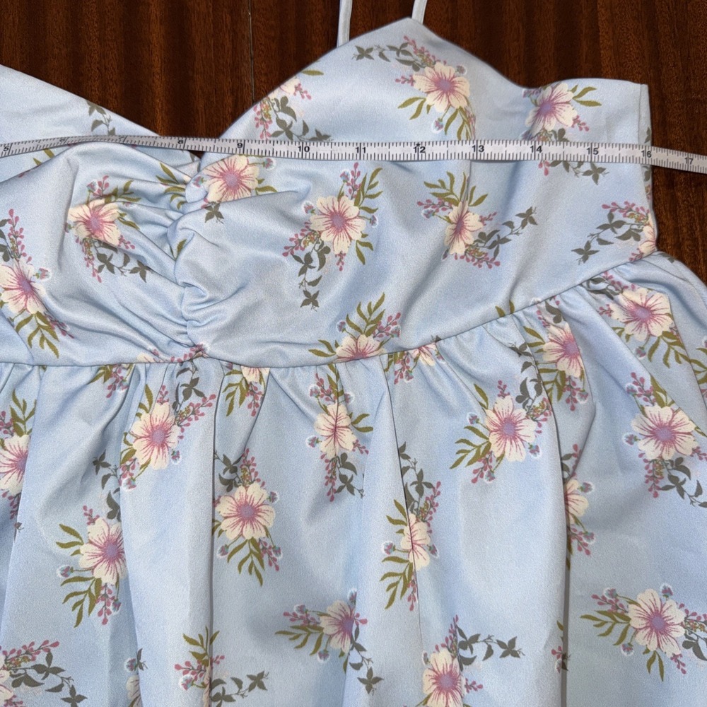 Free People In A Bubble Mini Dress Women's Size Medium Blue Floral Adjustable - Picture 7 of 10